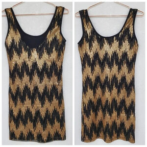 MINKPINK | Gold Sequin Metallic Chevron Bodycon Dress